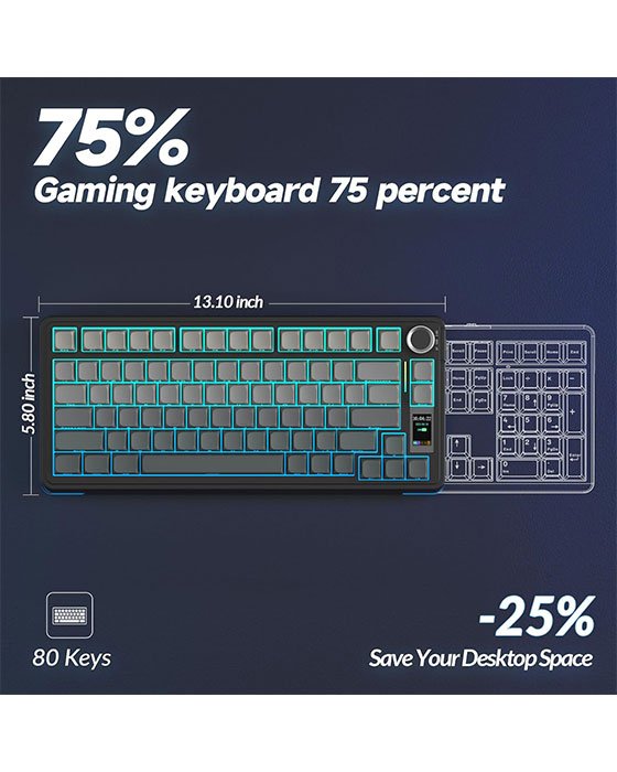 Aula S75 Pro Wireless + Bluetooth HotSwap Mechanical RGB Gaming Keyboard (Gradient Black)