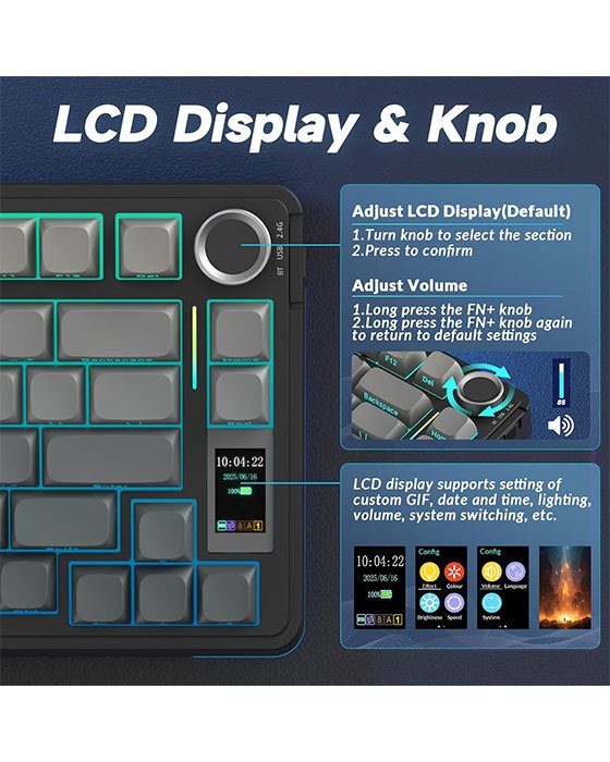 Aula S75 Pro Wireless + Bluetooth HotSwap Mechanical RGB Gaming Keyboard (Gradient Black)