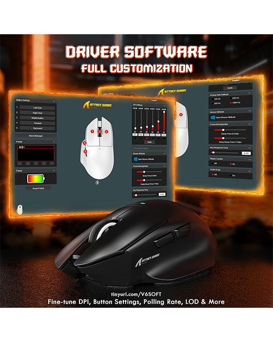 Attack Shark V6 Tri-Mode Gaming Mouse (Black)