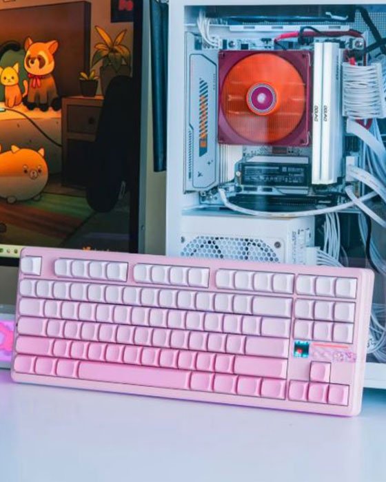 Aula F87 Pro V2 Wireless + Bluetooth HotSwap Mechanical RGB Gaming Keyboard (Pink)