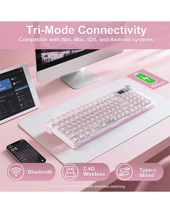 Aula F98 Pro Wireless + Bluetooth HotSwap Mechanical RGB Gaming Keyboard (PINK)