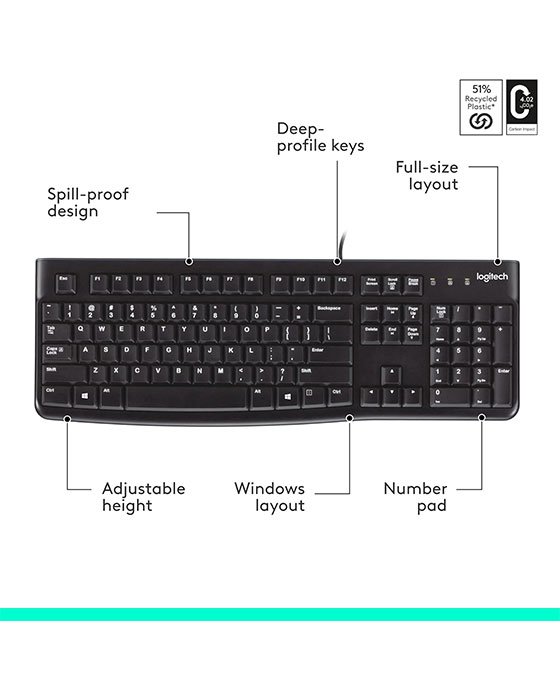 Logitech K120 Wired Keyboard (Black)