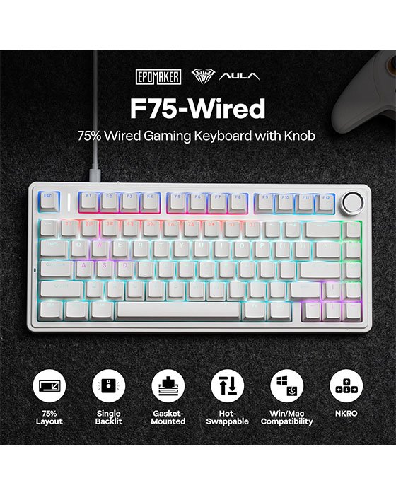 Aula F75 Wired HotSwap Mechanical Gaming Keyboard (White)