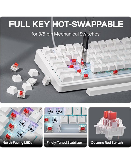 Aula F75 Wired HotSwap Mechanical Gaming Keyboard (White)
