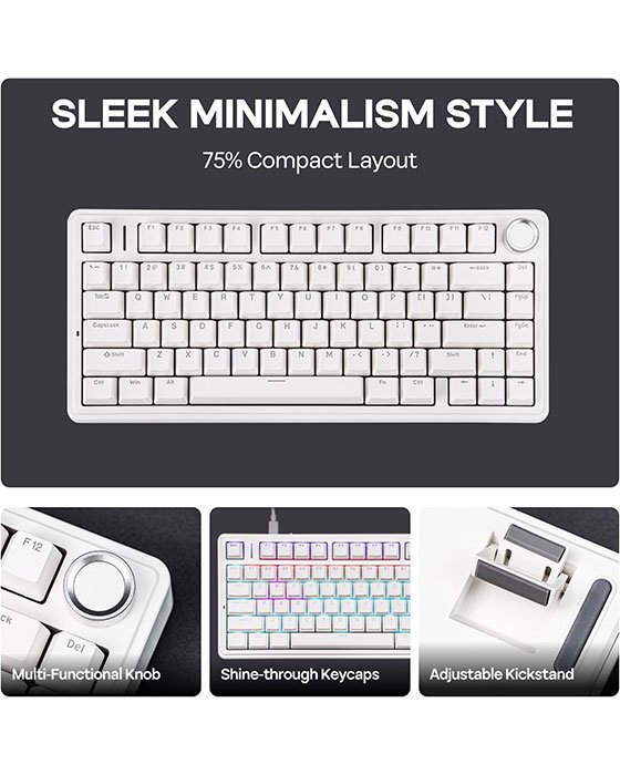 Aula F75 Wired HotSwap Mechanical Gaming Keyboard (White)