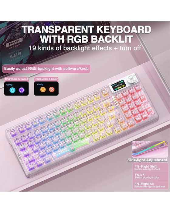 Aula F98 Pro Wireless + Bluetooth HotSwap Mechanical RGB Gaming Keyboard (Pink)