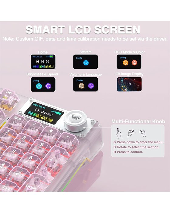 Aula F98 Pro Wireless + Bluetooth HotSwap Mechanical RGB Gaming Keyboard (Pink)