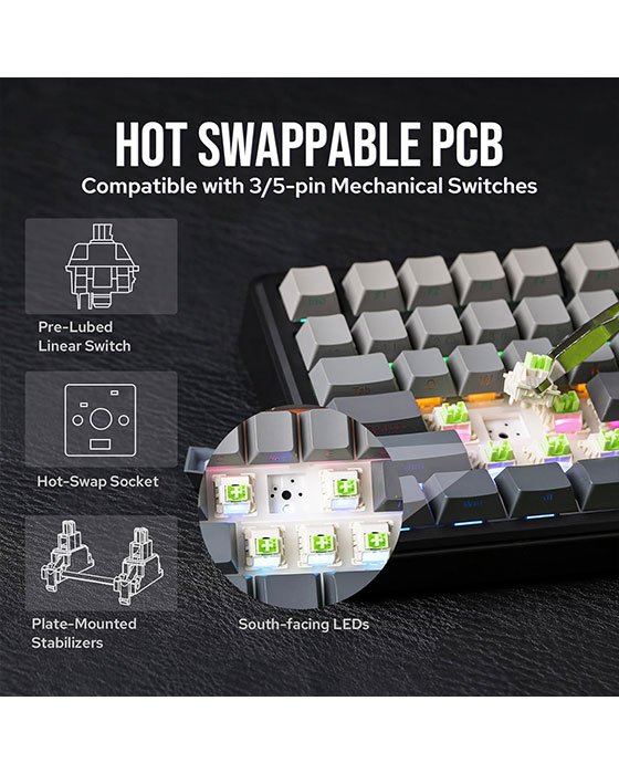 Aula F75 MAX Wireless + Bluetooth HotSwap Mechanical RGB Gaming Keyboard (Black Contour)