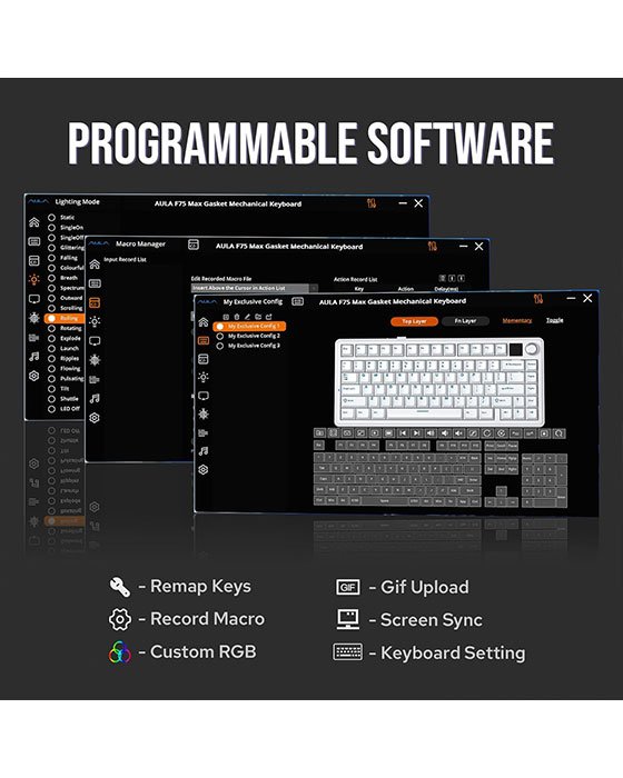 Aula F75 MAX Wireless + Bluetooth HotSwap Mechanical RGB Gaming Keyboard (Black Contour)