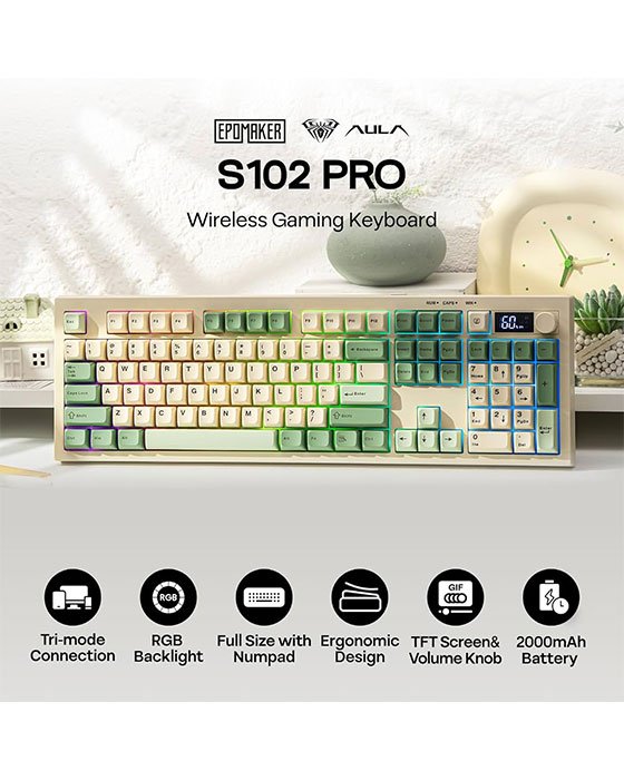 AULA S102 Pro Tri Mode Membrane Gaming Keyboard (Green)
