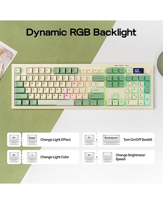 AULA S102 Pro Tri Mode Membrane Gaming Keyboard (Green)