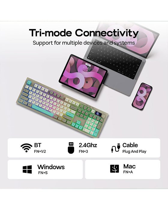 AULA S102 Pro Tri Mode Membrane Gaming Keyboard (Gray)