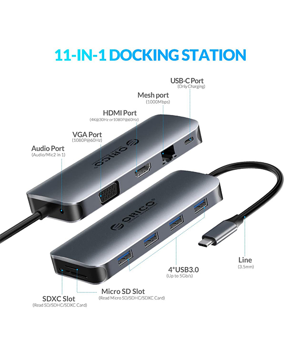 ORICO 11 In 1 USB-C Type-C Hub Docking Station Adapter