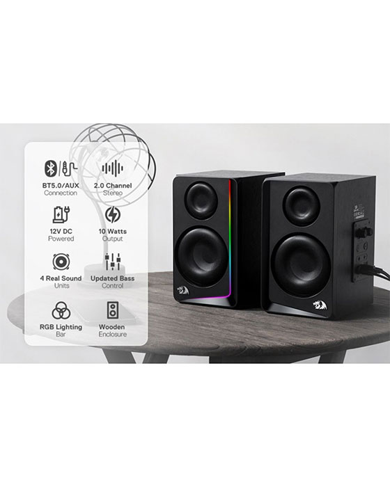 Redragon GS812 Wireless RGB Wooden Desktop Speakers