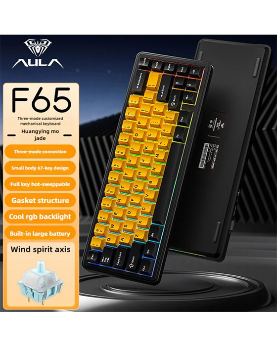 Aula F65 RGB Tri Mode HotSwap Mechanical Gaming Keyboard (Black Yellow)