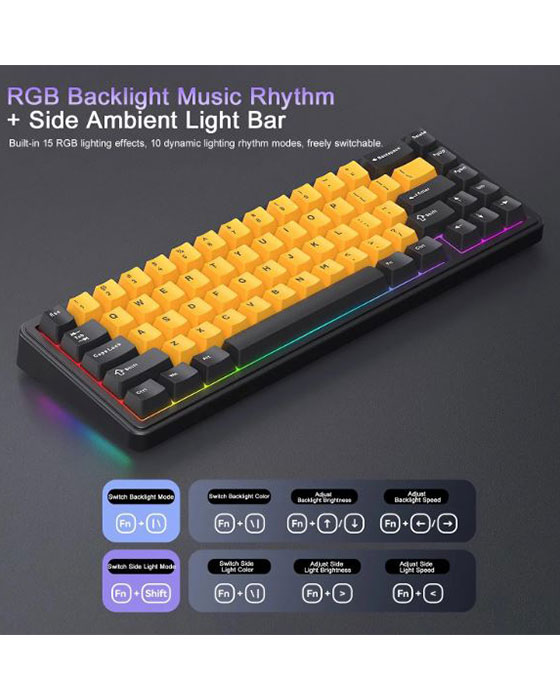 Aula F65 RGB Tri Mode HotSwap Mechanical Gaming Keyboard (Black Yellow)