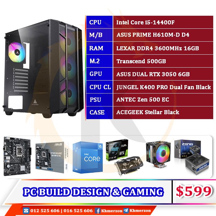 Intel Core i5 14400F D​ESKTOP PC BUILD​​ FOR DESIGN AND GAMING