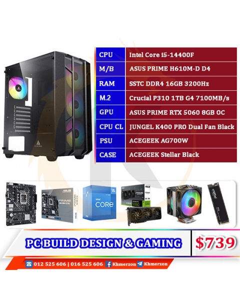 Intel Core i5 14400F (ASUS PRIME RTX5060 8GB) D​ESKTOP PC BUILD​​ FOR DESIGN AND GAMING