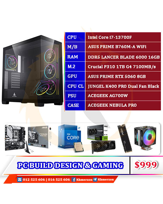 Intel Core i7 13700F (ASUS PRIME RTX5060 8GB) D​ESKTOP PC BUILD​​ FOR DESIGN AND GAMING